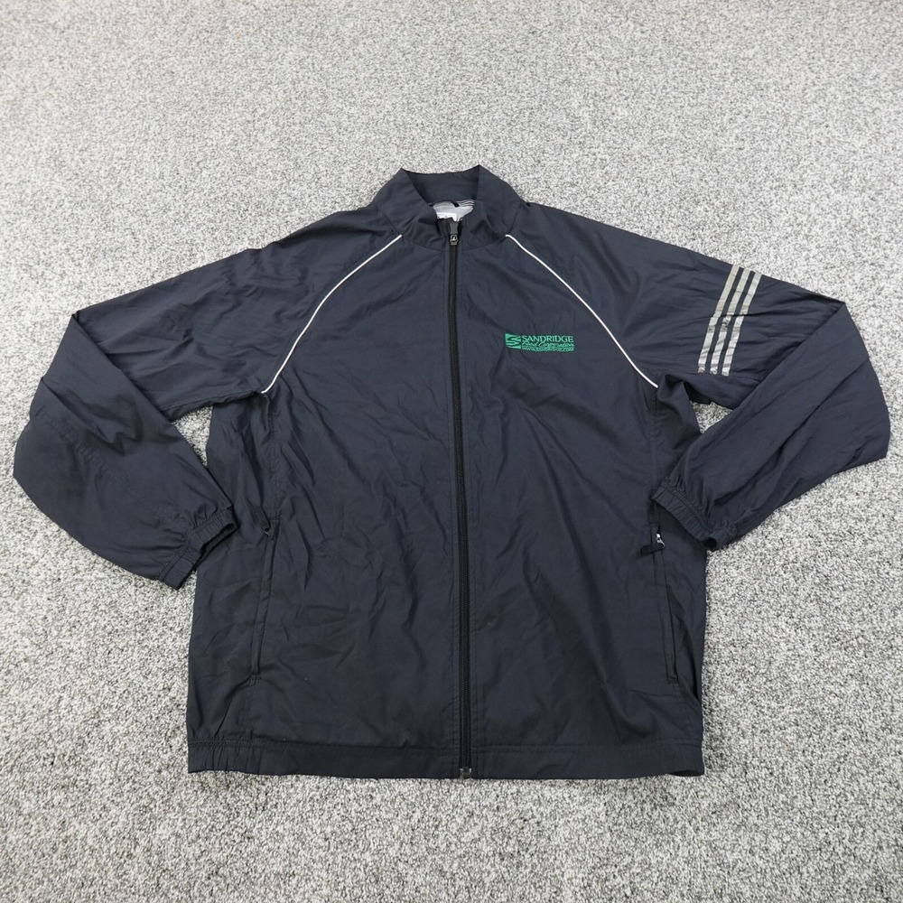 Adidas Jacket Mens L Black Climaproof Zip Track Windbreaker Bomber Athletic Gym